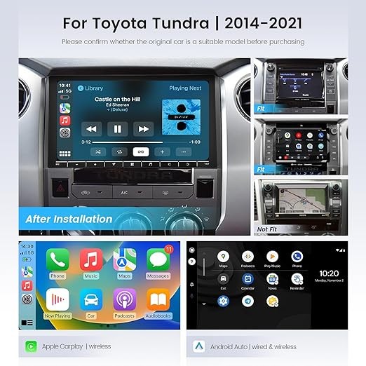 Dasaita G12 Car Stereo for Toyota Tundra 2014-2021 with Wireless Apple Carplay & Android Auto, 4G LTE, 10.2 Touch Screen Head Unit, GPS Radio, 8G RAM 256G ROM, Bluetooth, WiFi, Android 12