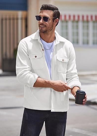 COOFANDY Men's Polar Fleece Shacket Long Sleeve Casual Button Down Shirt Jacket with Pockets