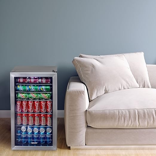 NewAir Beverage Refrigerator Cooler  126 Cans Free Standing with Right Hinge Glass Door  Mini Fridge Beverage Organizer Perfect For Beer, Wine, Soda, And Cooler Drinks