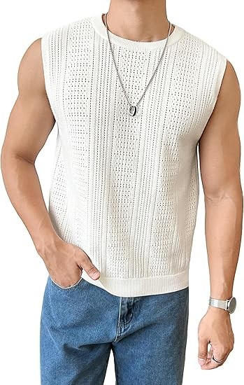 Verdusa Men's Sleeveless Round Neck Knit Tank Top Casual Sweater Vest