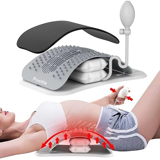 Back Stretcher for Lower Back Pain Relief, Upgraded Lumbar Back Cracker Back Popper with Adjustable Air Cushion, Magnetic & Pad, Lower Back Massager for Herniated Disc Relief, Spine Decompression