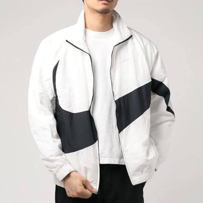 Nike AR3133-100 Men's Woven Jacket, Big Swoosh Nylon Top, HRB STMT Statement, Sportswear, Street, WhiteBlack, Authentic Product, multicolor (white  black)