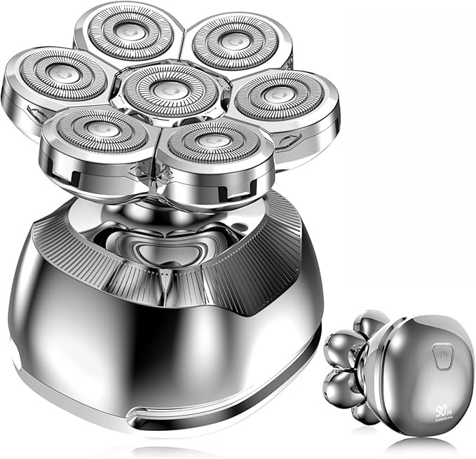 Head Shaver for Bald Men, Electric Shavers for Bald Head, Cordless Men Electric Razor for Head Face Shaving, Wet Dry 7-Head Shaver for Men Waterproof, Gift for Man Rechargeable Grooming Kit, Silver