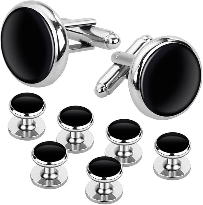 Best Gift for Men Rovtop Mens Cufflinks and Studs, Tuxedo Shirt Cufflinks and Studs Set for Men, Brass Cuff Links and Shirt Studs for Wedding/Banquet/Ceremony/Business