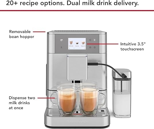 KitchenAid Fully Automatic Espresso Machine KF7 with Milk Attachment, KES8557SX, Stainless Steel