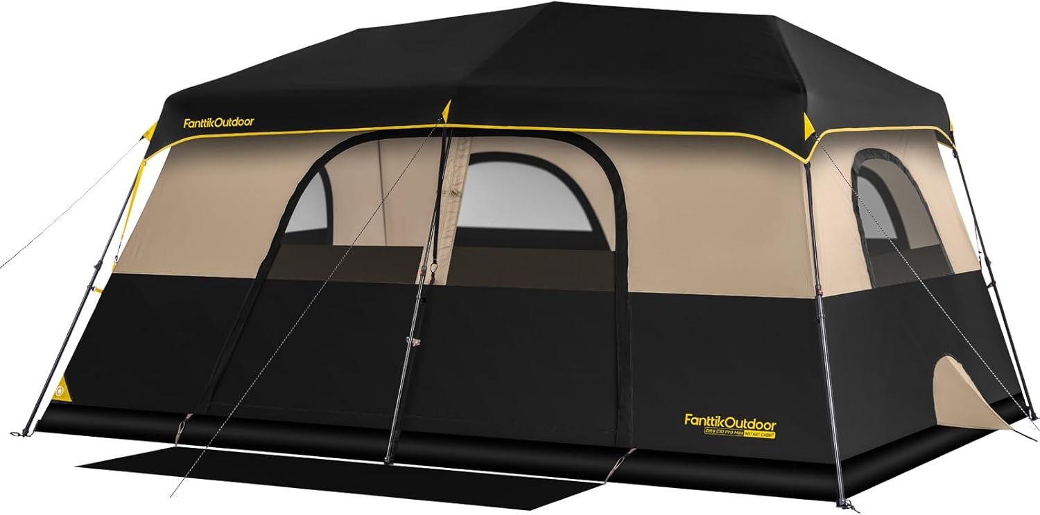 FanttikOutdoor Instant Cabin Tent 6/8/10/12 Person Camping Tent Setup in 60 Seconds with Rainfly & Windproof Portable with Carry Bag for Family Camping & Hiking, Upgraded Ventilation, Khaki
